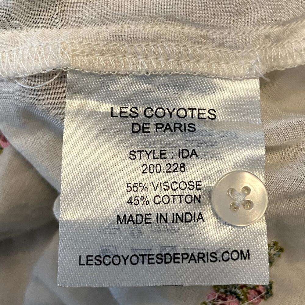 Les Coyotes De Paris Ida Flower Embroidered Blouse Ecru Collared Short Sleeve XS - Picture 5 of 6